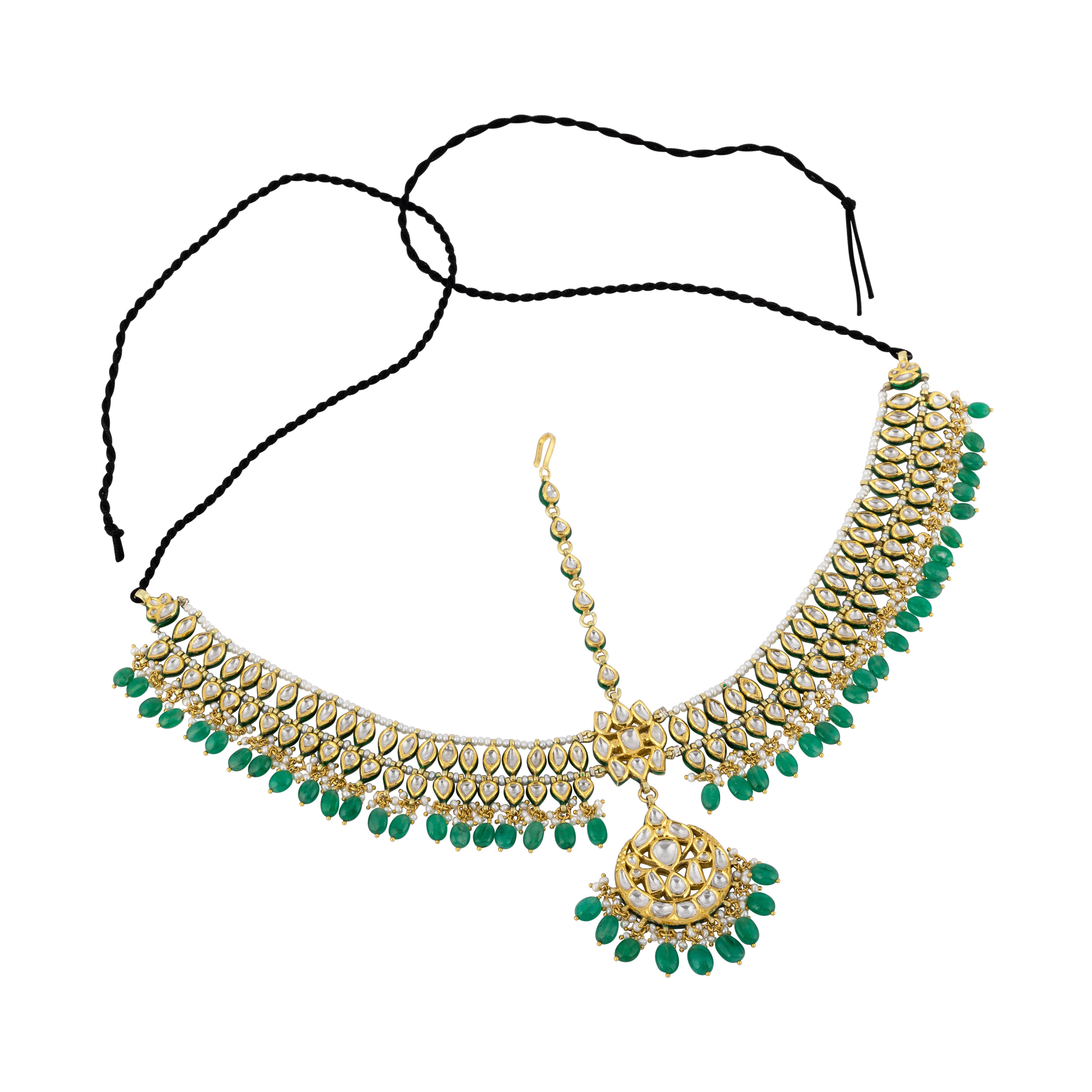 Polki Mathapatti with Emerald Drop Chandbali Design